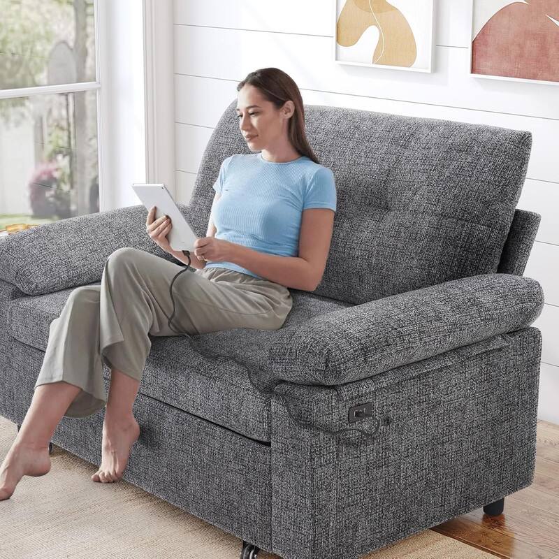 Alt View 1. Dyonery - Dyonery 3-in-1 Convertible Sofa Bed, Pull Out Sleeper Sofa with USB Charging Station & Adjustable Backrest,Dark Gray - Gray.