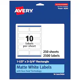 Avery - Matte Rectangle Labels, 1.5" x 3.75", 2,500 Labels - White