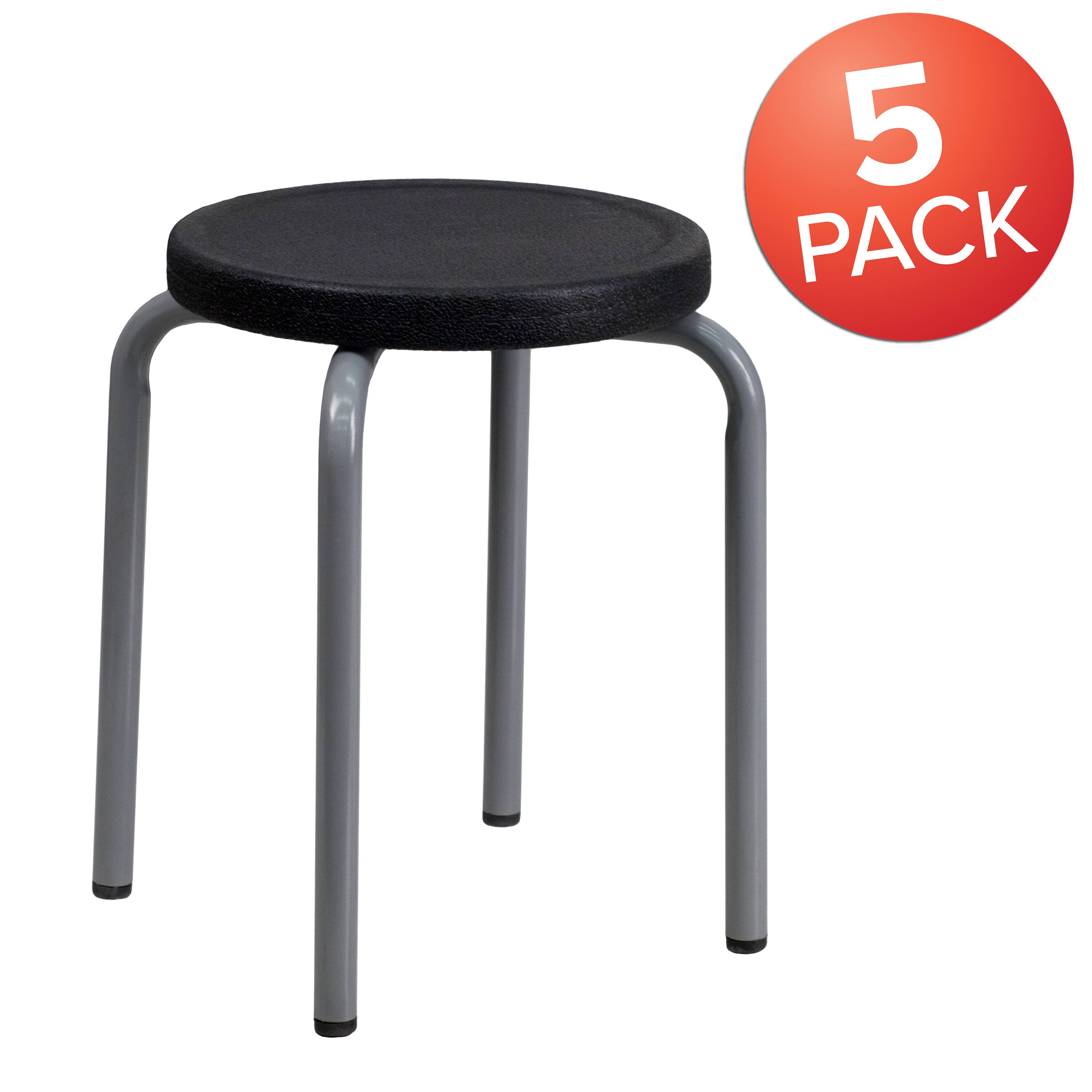 Alt View 1. Emma + Oliver - 5 Pack Stackable Stool with Silver Powder Coated Frame - Black.