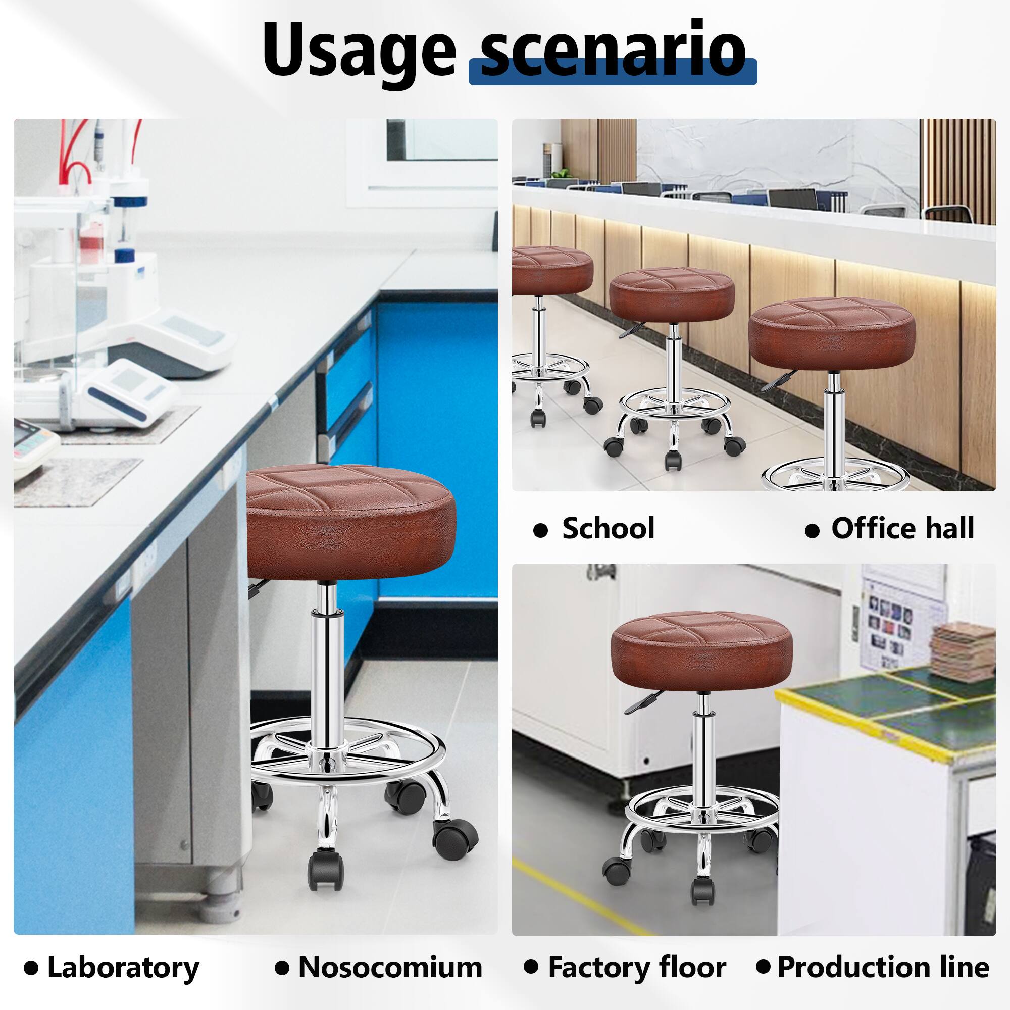 Alt View 1. KERDOM - Versatile Rolling Stool Adjustable Height PU Leather Swivel Small Office Chair without Back for Drawing Tattoo Salon Lab - Browm.