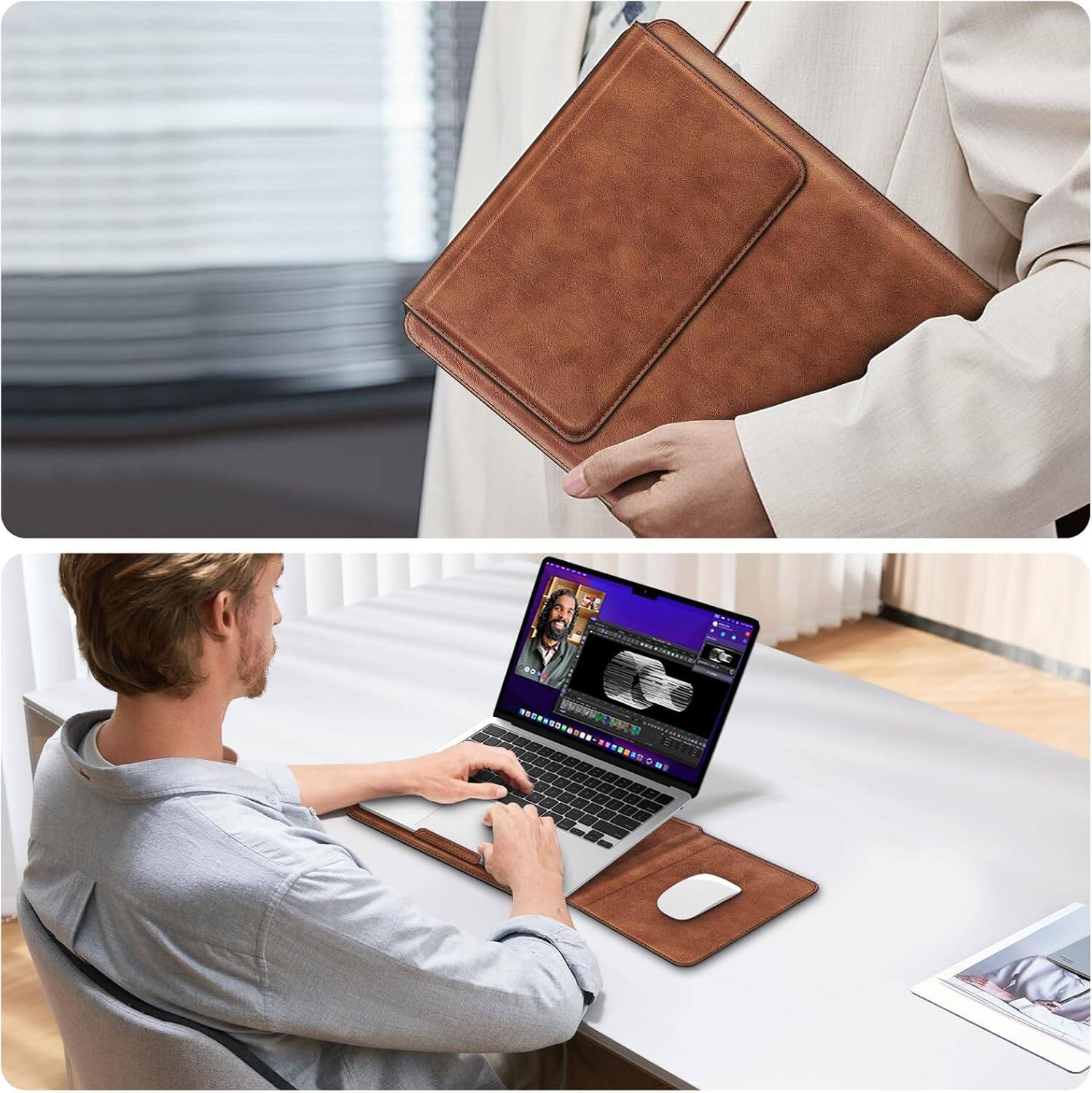 Alt View 3. Fintie - Sleeve Case for MacBook Neo 13 inch, MacBook Air 13.6/13.3 inch, MacBook Pro 13 inch, Slim Bag Cover with Stand - Brown.