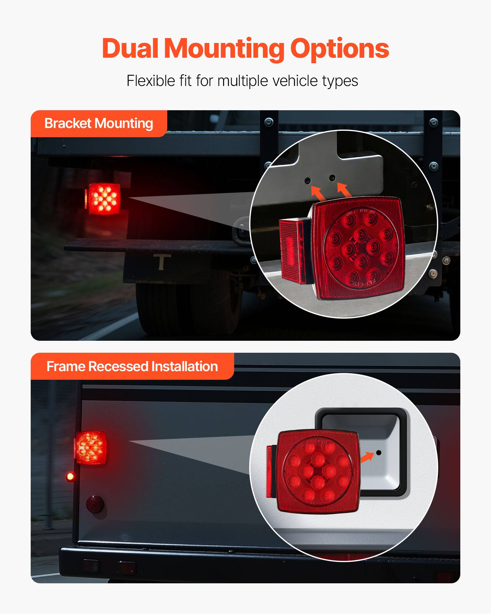 Dual Mounting Options  
Flexible fit for multiple vehicle types  

Bracket Mounting  

Frame Recessed Installation