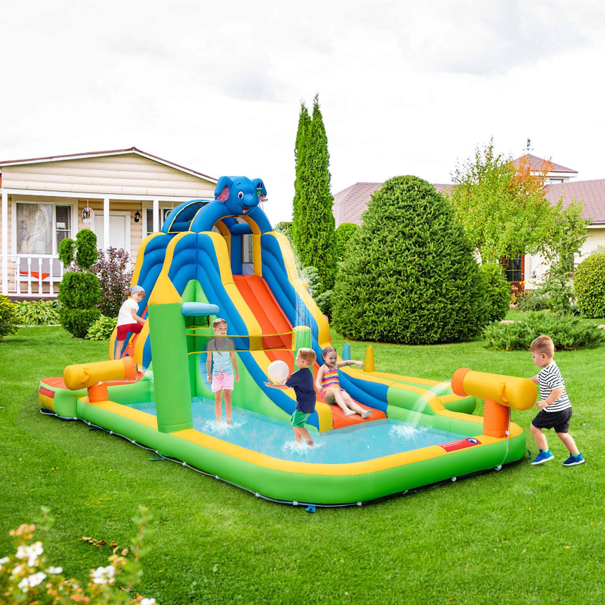 Alt View 1. Costway - Costway Inflatable Water Slide Giant Splash Pool for Kids Backyard Fun with 680W Blower - Multicolor.