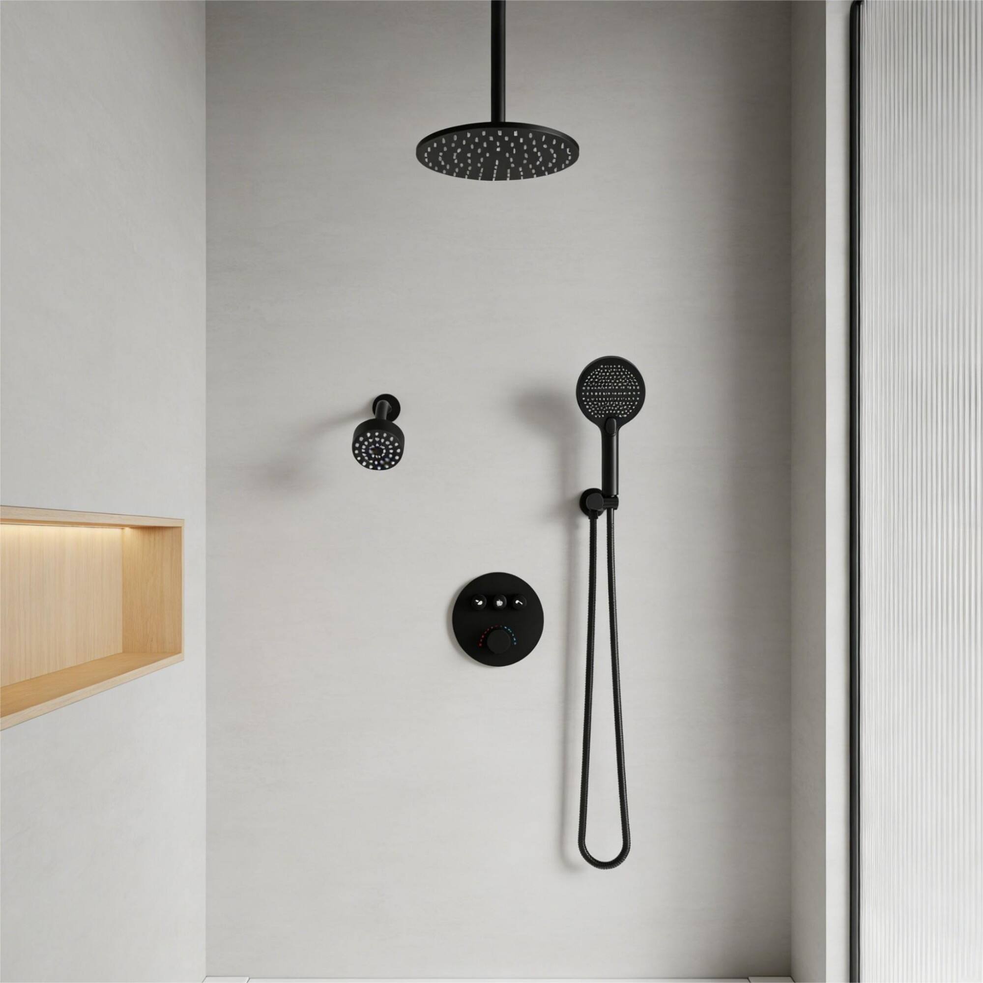 Alt View 1. Boyel Living - Matte Black Copper Shower Faucet Vernet Cartridge 10-Inch 4-Inch Top Spray 5-Function - Chrome.