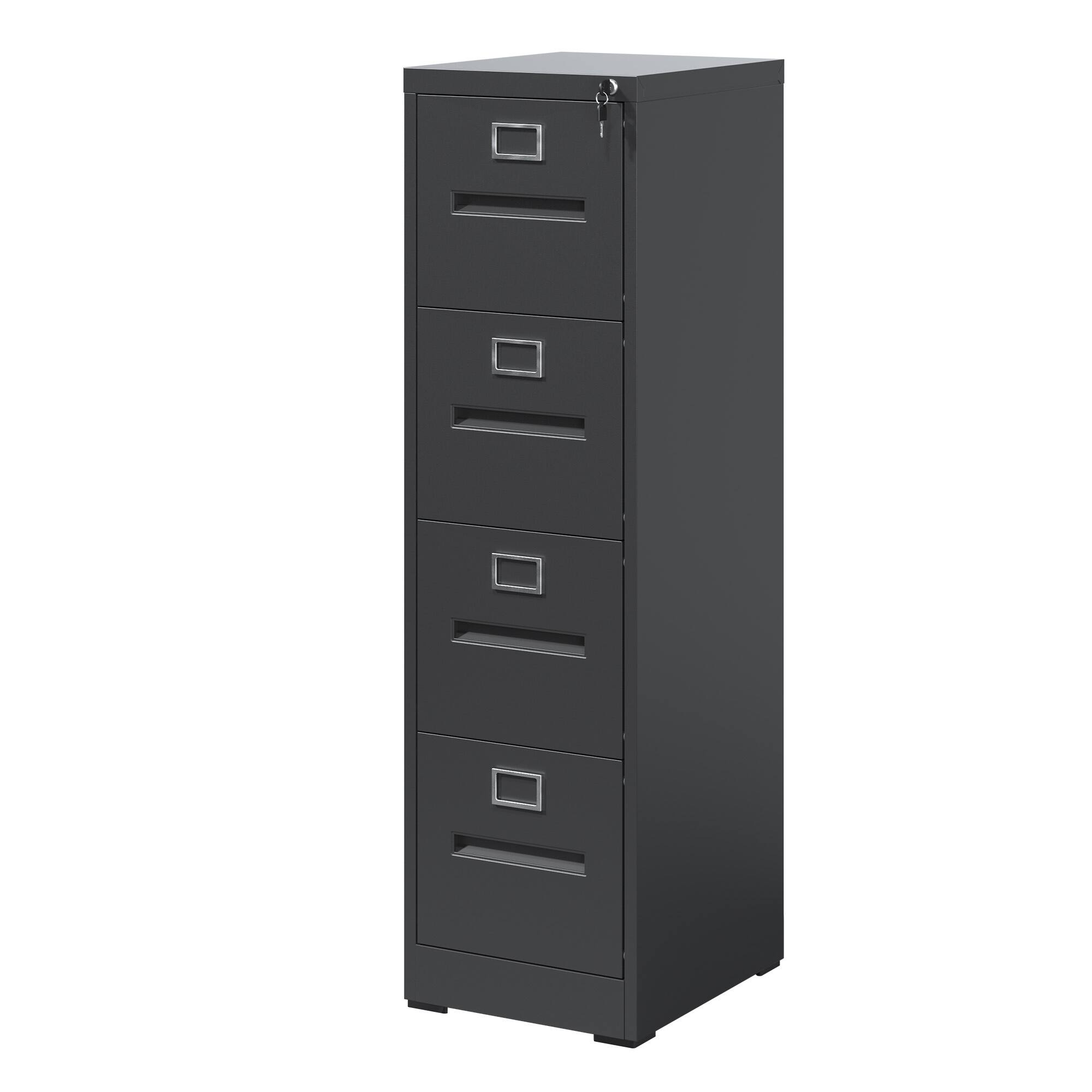 Angle. COWLOWN - 4 Drawer Lockable Metal Vertical File Cabinet Black Narrow Fits A4 Legal Letter Home Office Assembly Required.