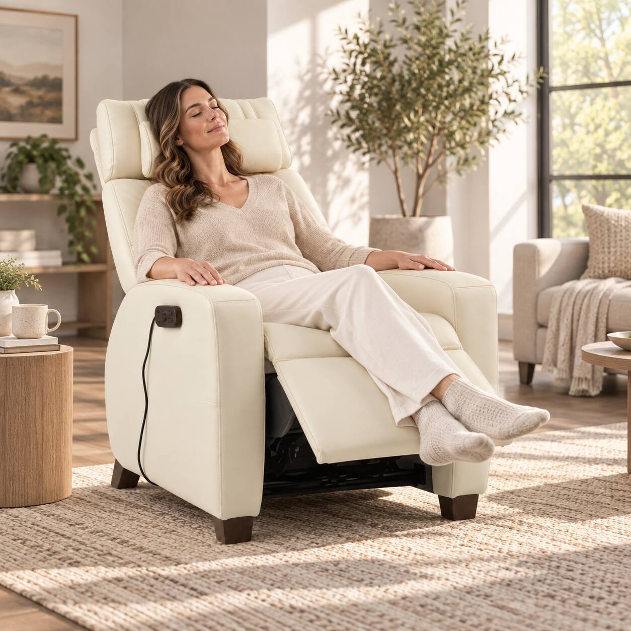 Angle. Human Touch - Human Touch Vesta ZG Leather Zero Gravity Recliner with Heat & Vibration Massage - Cream.