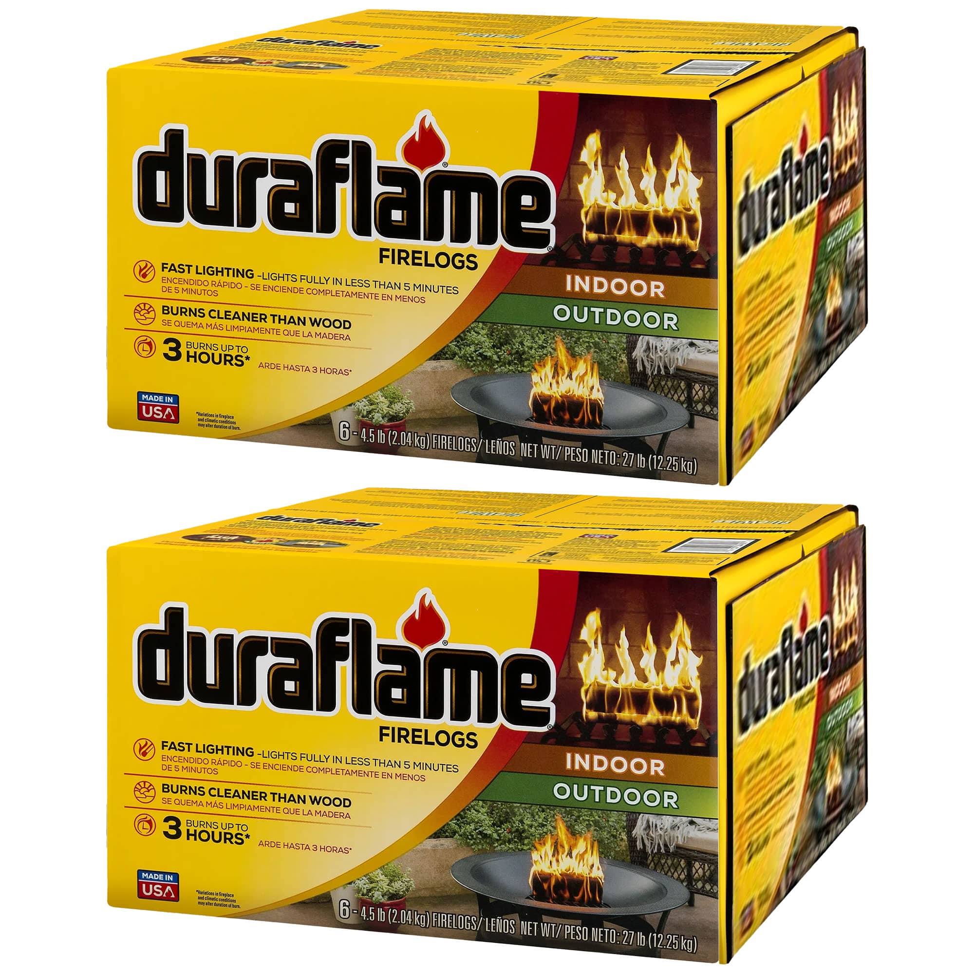 Duraflame - 4.5lb Indoor Outdoor Fireplace Fire Pit Firelog, 3 Hr Burn Time, 12 Pk