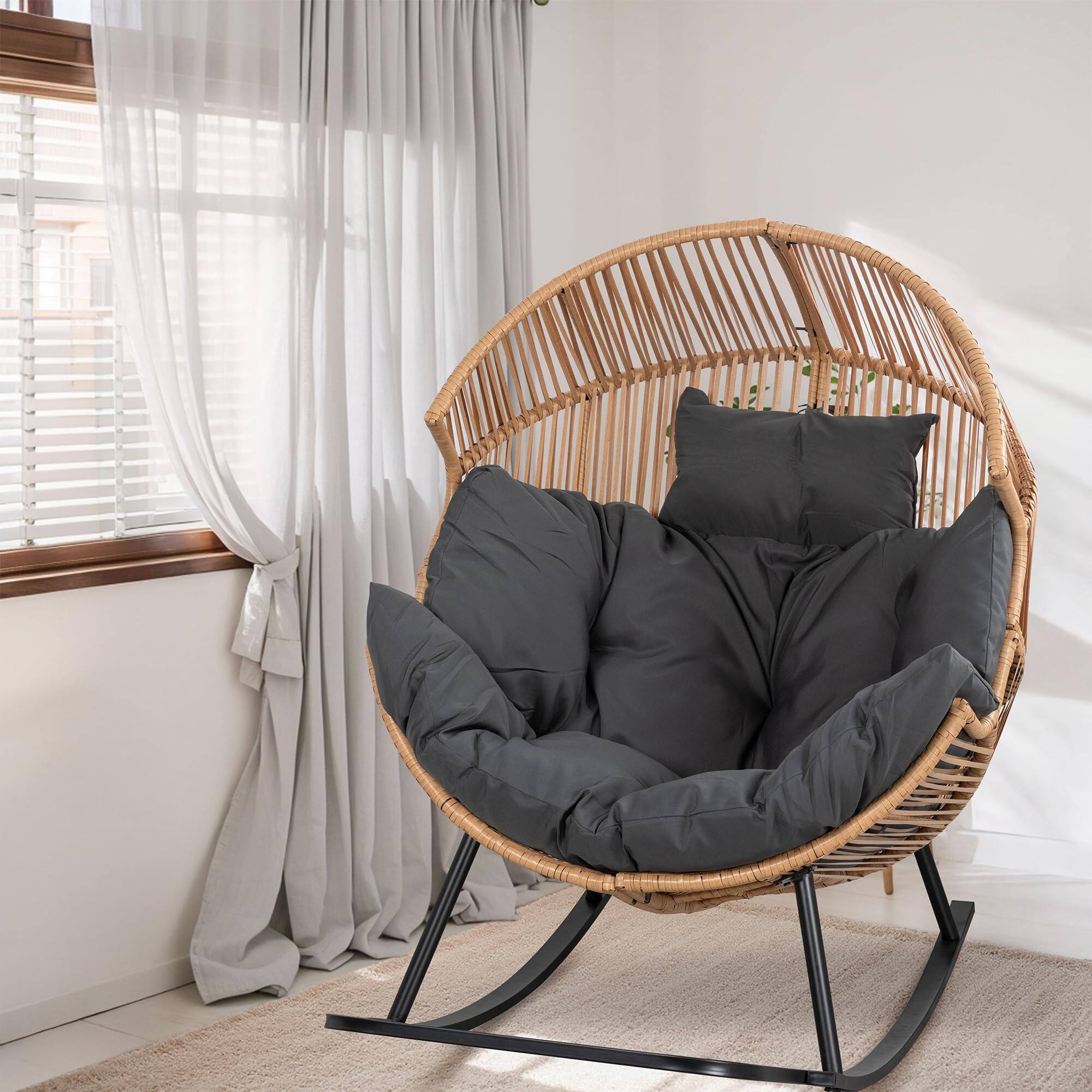 Alt View 3. Fabibe - Wicker Egg Chair,Oversized Outdoor Indoor Rocking Chair,Large PE Rattan Rocking Chair with Cushion for Patio,... - Default.