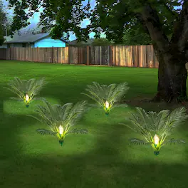 Oumilen - Solar Palm Tree Pathway Lights, 4 Pack Outdoor Garden Decor Lights