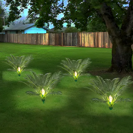 Front. Oumilen - Solar Palm Tree Pathway Lights, 4 Pack Outdoor Garden Decor Lights.