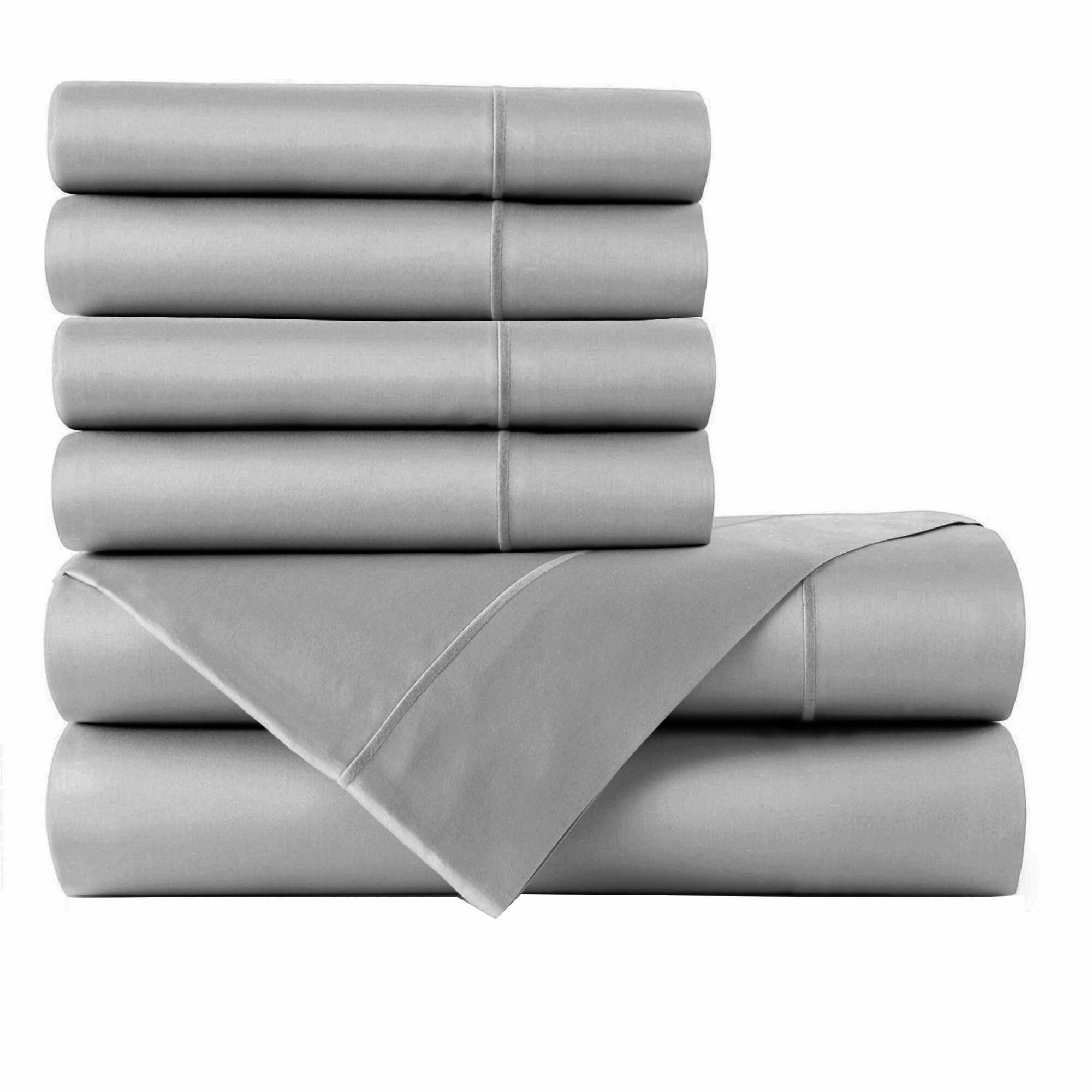 Angle. Bibb Home - Bibb Home 1000TC Egyptian Cotton Rich 6-Piece Sheet Set - Silver.