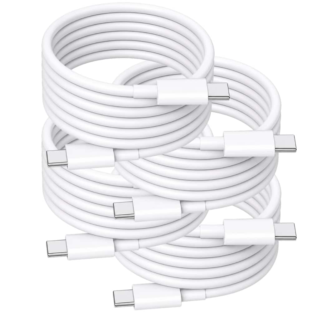 Qixxronics - USB-C to USB-C Cable 4-Pack 2M/6FT, Type-C Charging and Data Transfer Cord for iPhone15-17, iPad, MacBook & Samsung - White