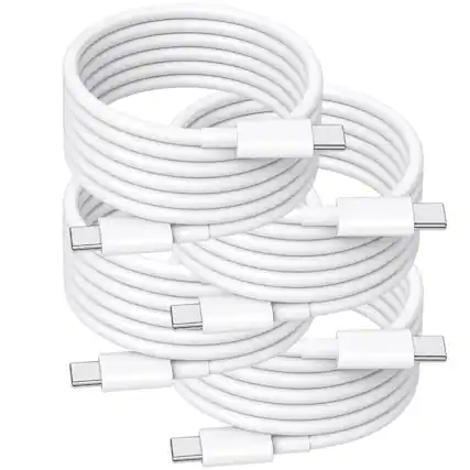 Front. Qixxronics - USB-C to USB-C Cable 4-Pack 2M/6FT, Type-C Charging and Data Transfer Cord for iPhone15-17, iPad, MacBook & Samsung - White.