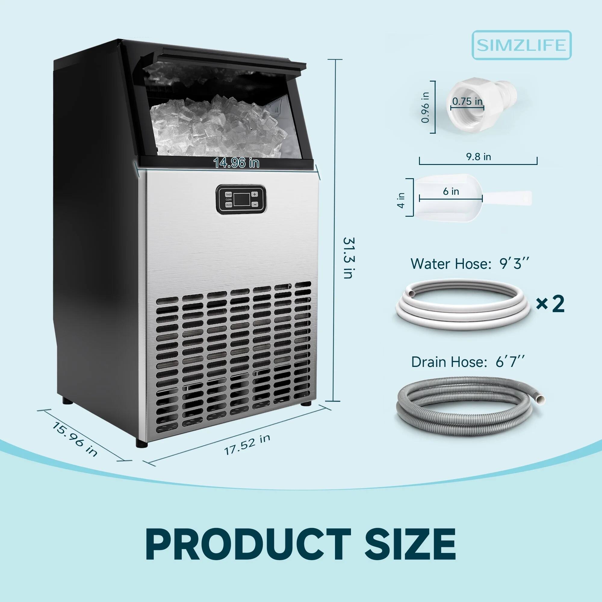 SIMZLIFE

PRODUCT SIZE

- Width: 15.96 in
- Depth: 17.52 in
- Height: 31.3 in
- Water Hose: 9'3" x2
- Drain Hose: 6'7"

- Water Inlet: 0.96 in
- Drain Inlet: 0.75 in
- Water Inlet Height: 9.8 in
- Drain Inlet Height: 6 in
- Water Inlet Width: 4 in