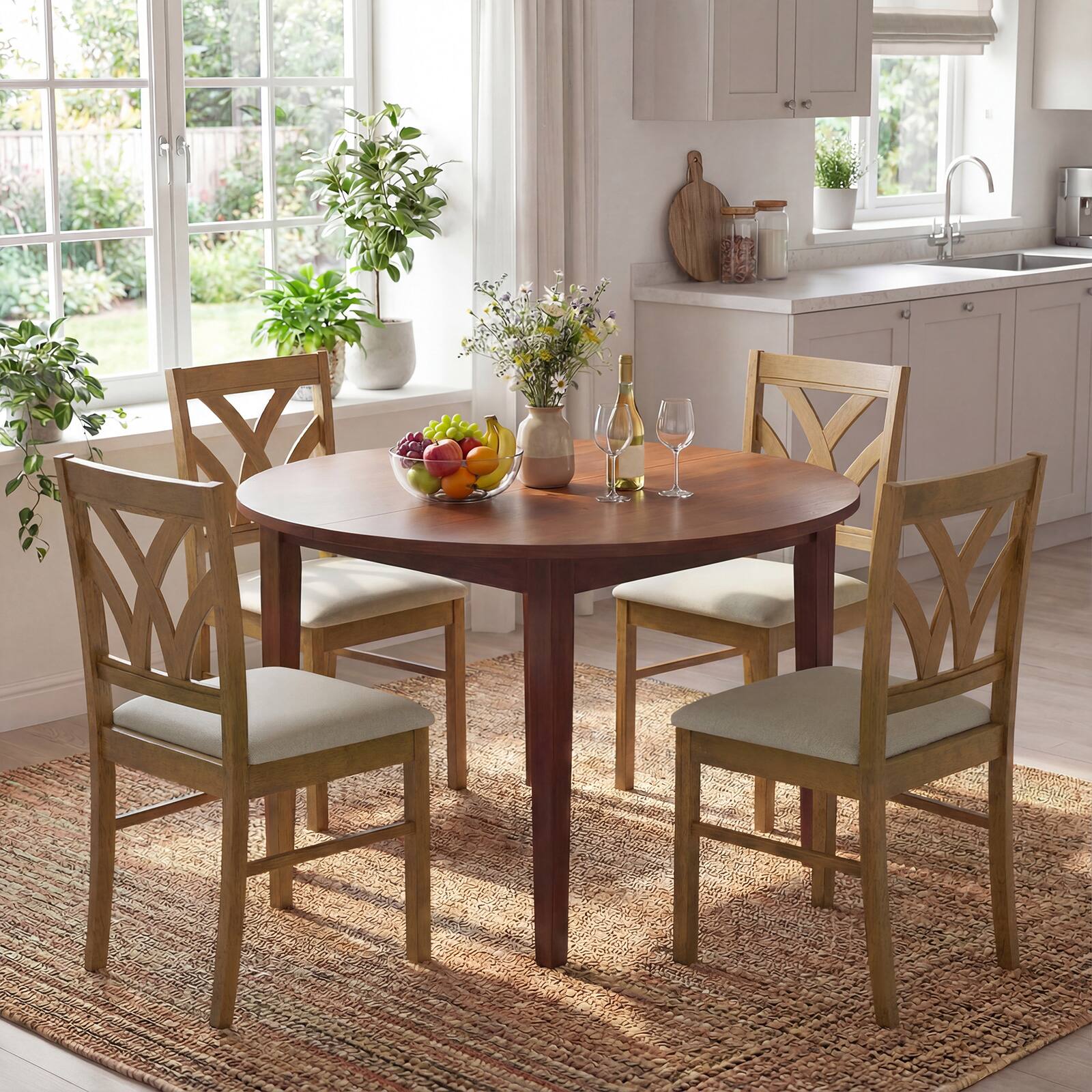 Alt View 4. Costway - Costway Wooden Dining Chairs Set of 2 with Rubber Wood Frame Hollowed Backrest for Kitchen - Oak + Light Brown.