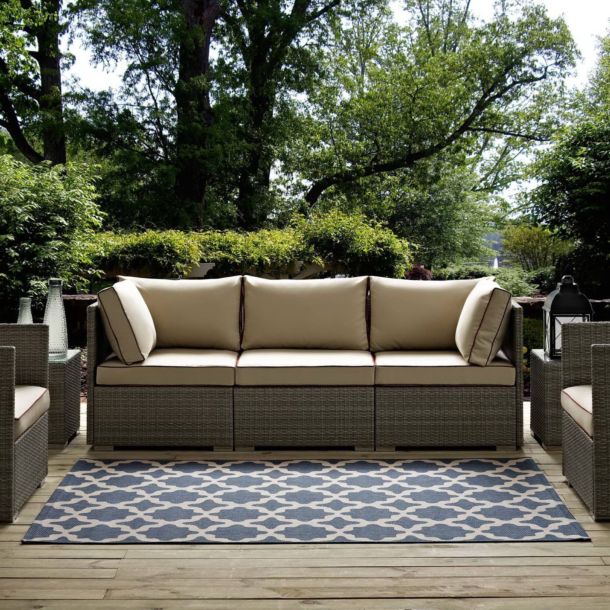 Left. Modway - Cerelia Moroccan Trellis Indoor and Outdoor Area Rug - Blue and Beige.