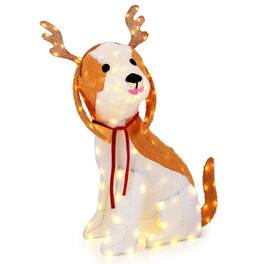 Costway - Lighted Christmas Dog with LED Lights 4 Ground Stakes Cable Tiers for Yard Patio - Brown