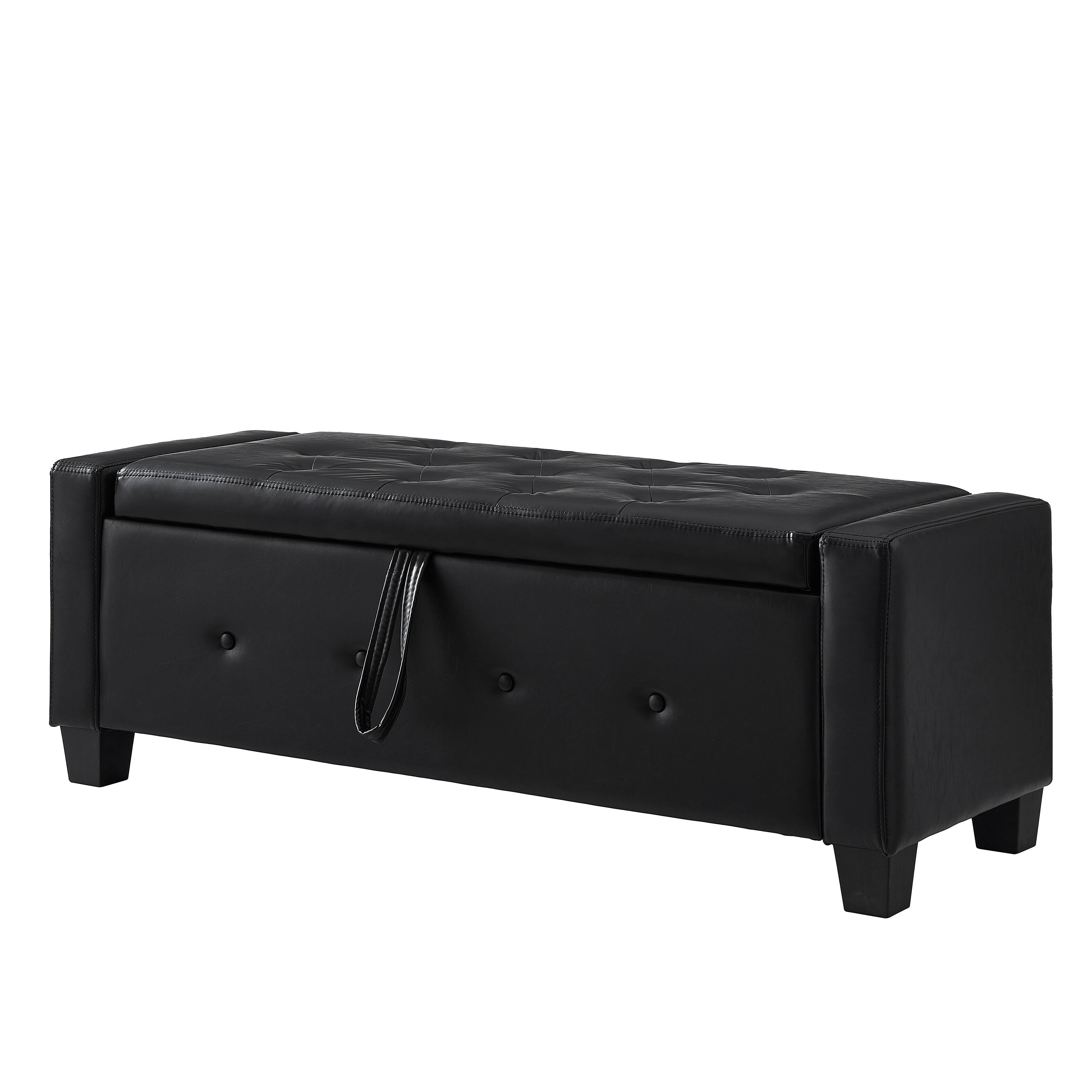 Alt View 5. GOODSILO - 48 Inch Upholstered Storage Ottoman Bench with Tufted Faux Leather Design for Living Room and Bedroom - Black.