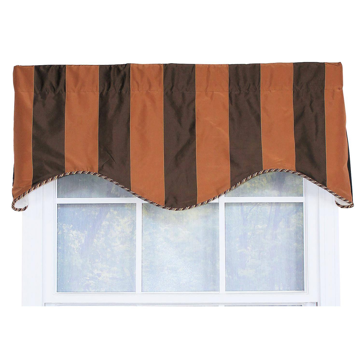 RLF Home - Pascal Corded Cornice 100% Cotton with Fully Lined 3" Rod Pocket Valnance for Windows 50" x 17" - Chocolate