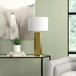 Hudson&Canal - Warren 27.25" Tall Table Lamp with Fabric Shade in Brass/White