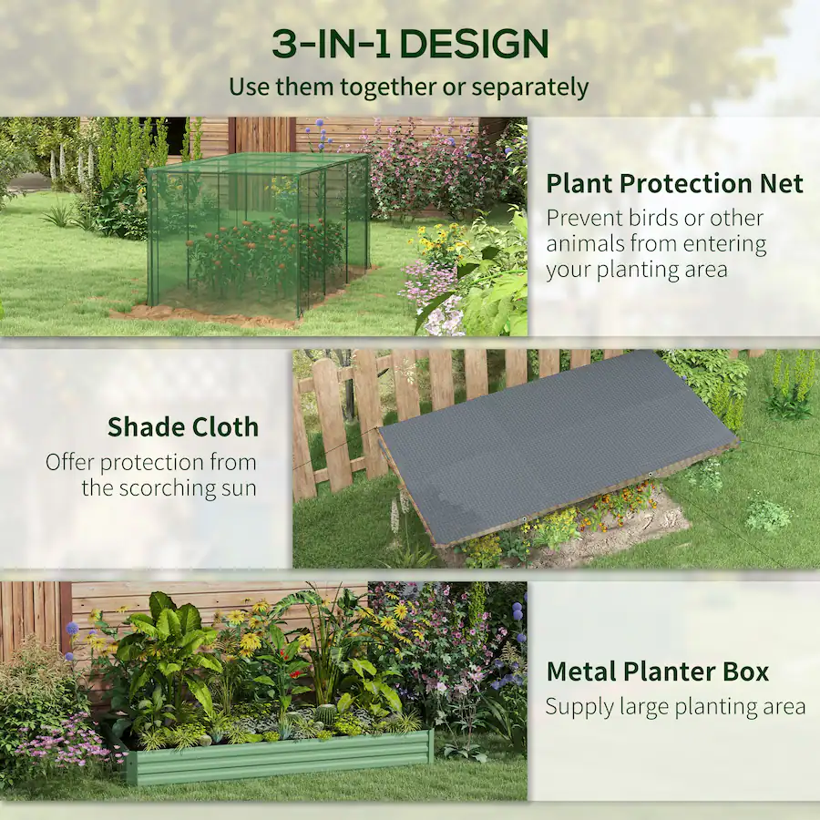 Planter Box Protection Outsunny Steel Planter Box with Crop Cage and Shade Cloth, Raised ...
