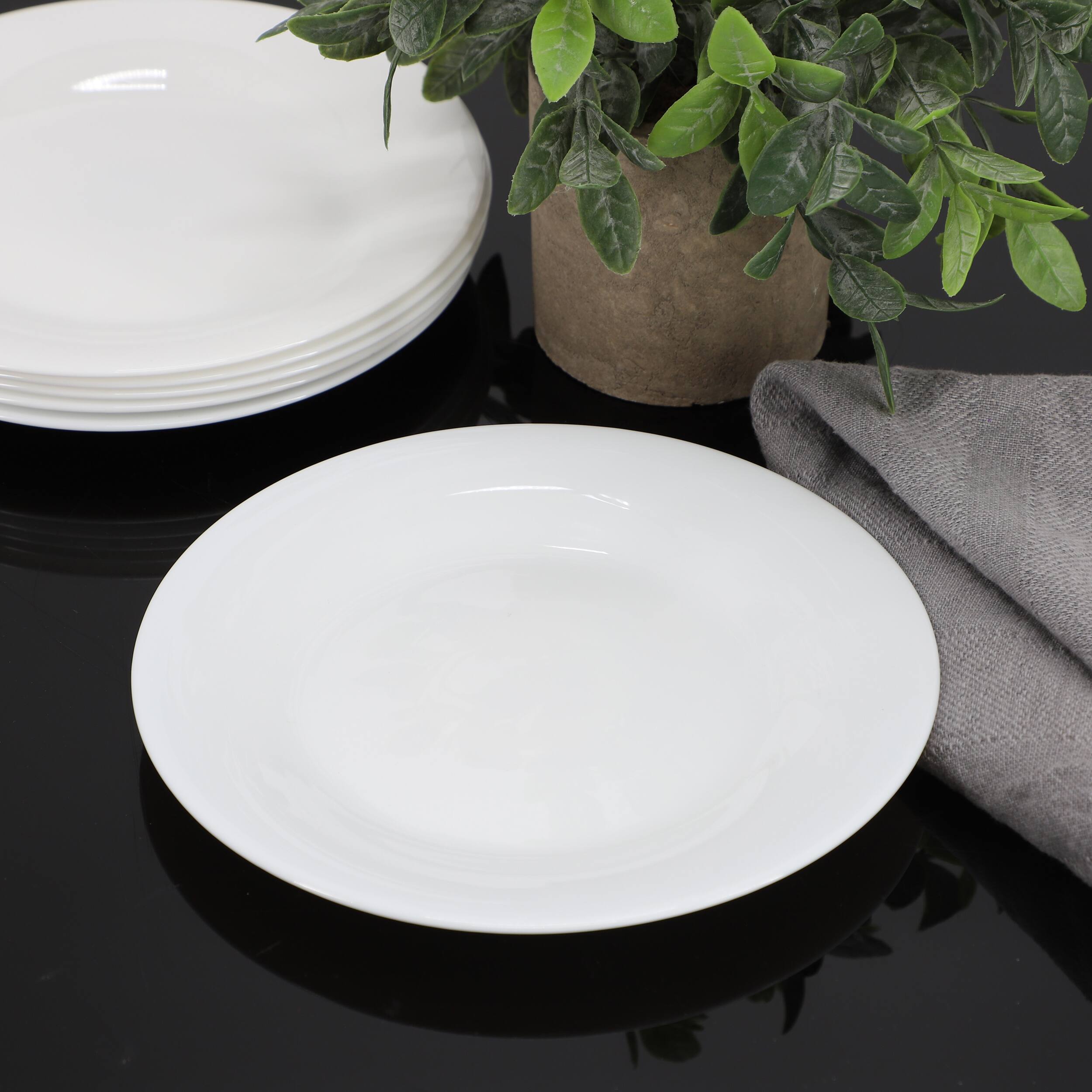 Alt View 4. Gibson - Gibson Ultra White Shadow 6 Piece 7 Inch Opal Glass Dessert Plate Set in White - White.