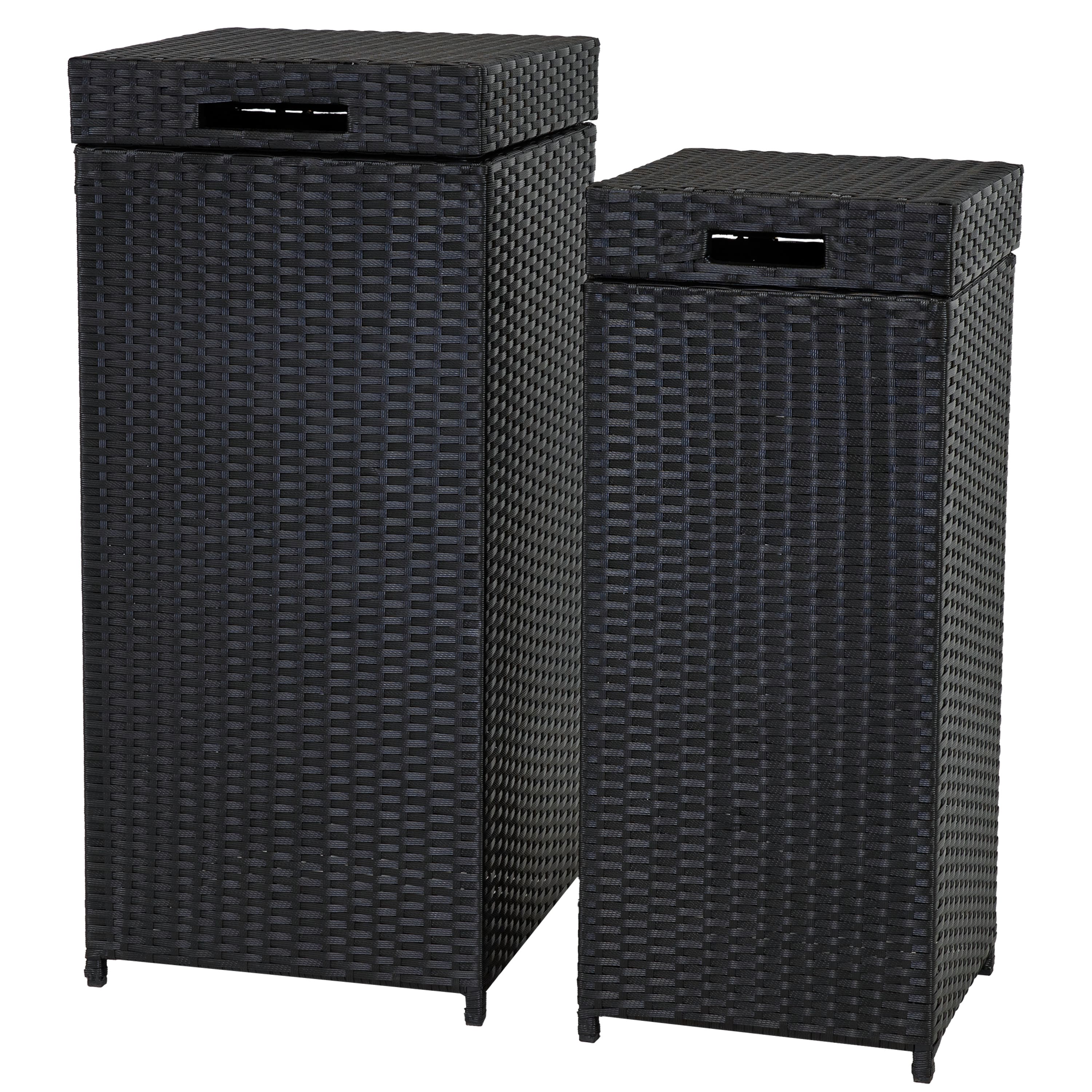 Sunnydaze - Wicker Outdoor Trash Cans - Set of 2 - 26 Gal. and 15 Gal - Black