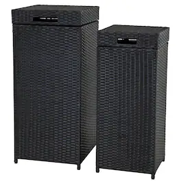 Sunnydaze - Wicker Outdoor Trash Cans - Set of 2 - 26 Gal. and 15 Gal - Black