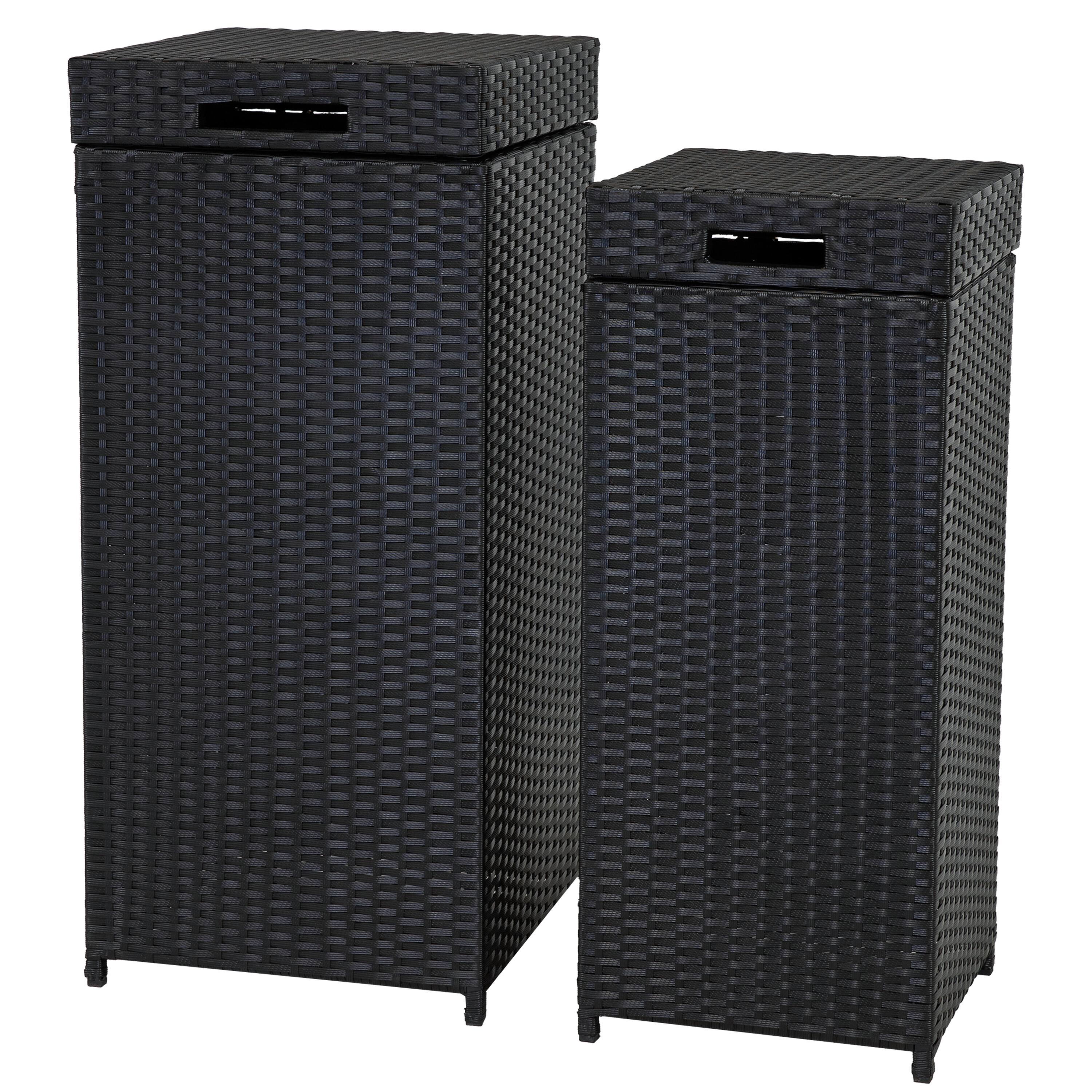 Front. Sunnydaze - Wicker Outdoor Trash Cans - Set of 2 - 26 Gal. and 15 Gal. - Black.