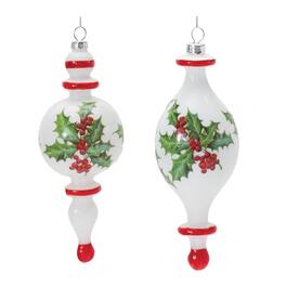 BreeBe - Holly Finial Drop Ornament (Set of 6) - White, Green, Red