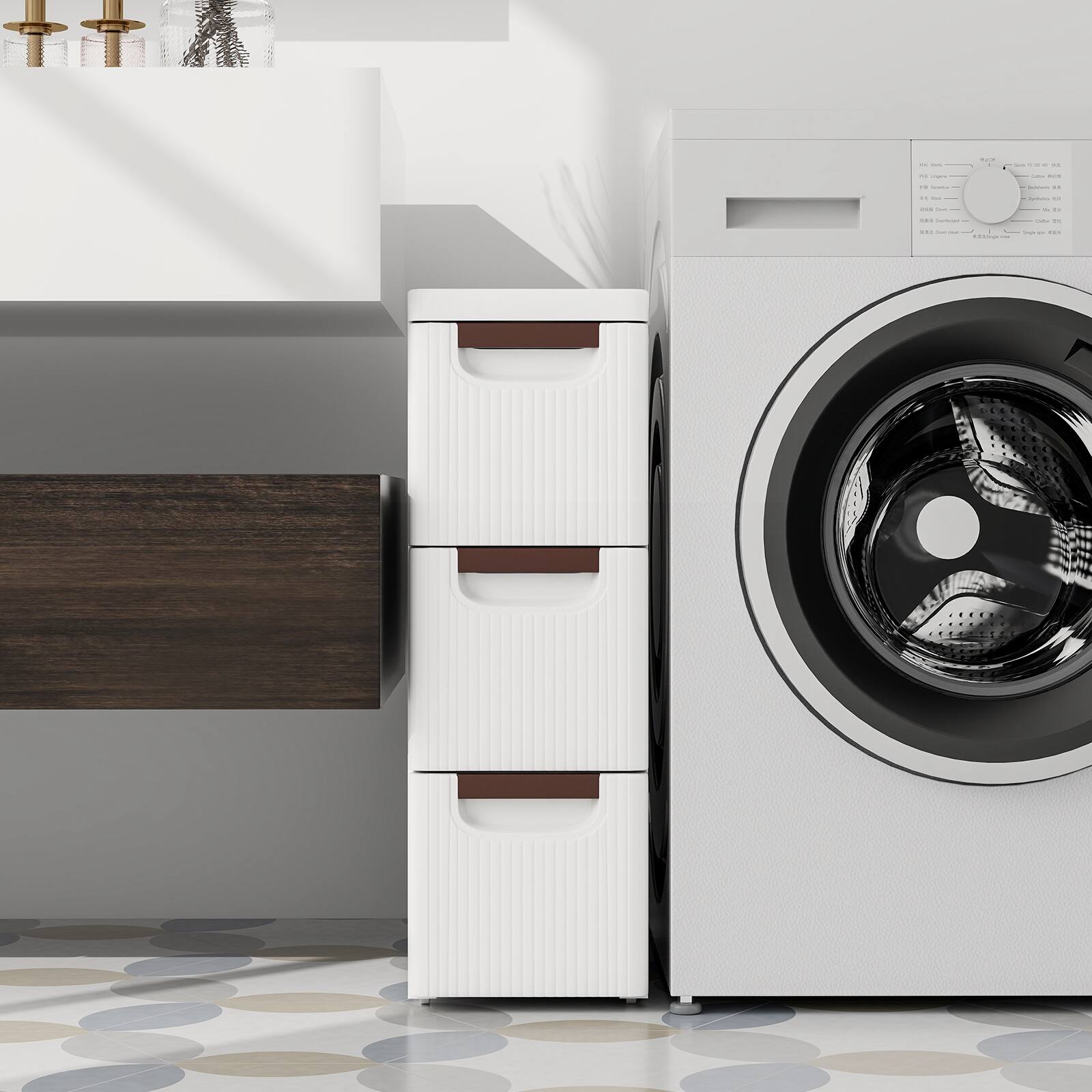 Alt View 5. Ecooso - 3-Drawer Rolling Organizer Unit Narrow Storage Cabinet with Built-In Wheels for Small Space - White.