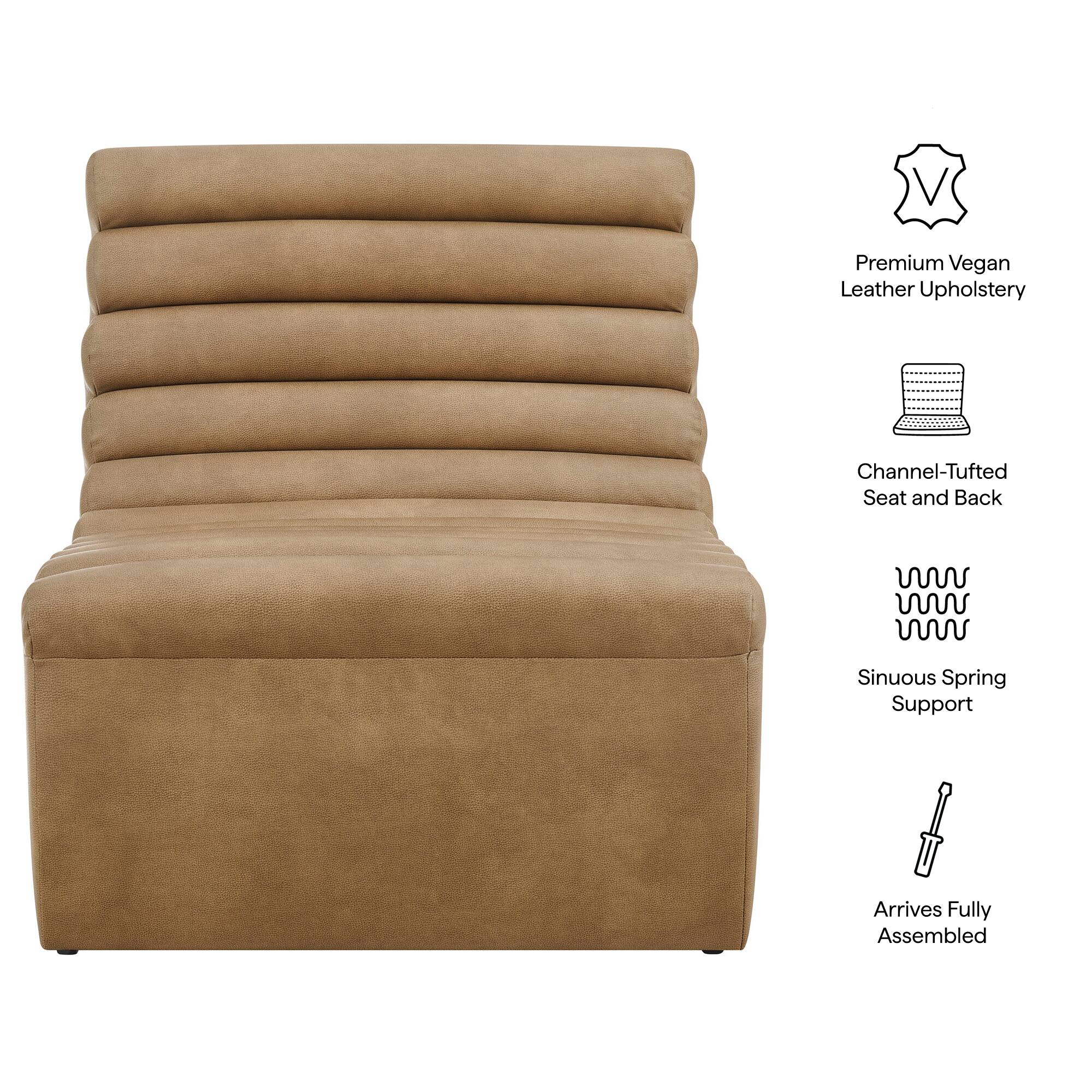 Premium Vegan Leather Upholstery  
Channel-Tufted Seat and Back  
Sinuous Spring Support  
Arrives Fully Assembled