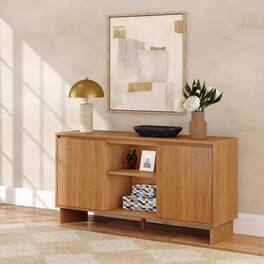 Plank+Beam - Modern TV Stand/Sideboard, 2 Door w/ Middle Shelf (1499 x 406 x 762mm / 59 x 16 x 30in) - Pecan