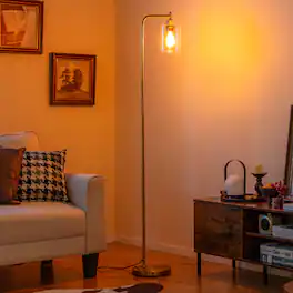 SlickBlue - Modern Floor Lamp with Hanging Glass Lampshade and Foot Switch - Golden