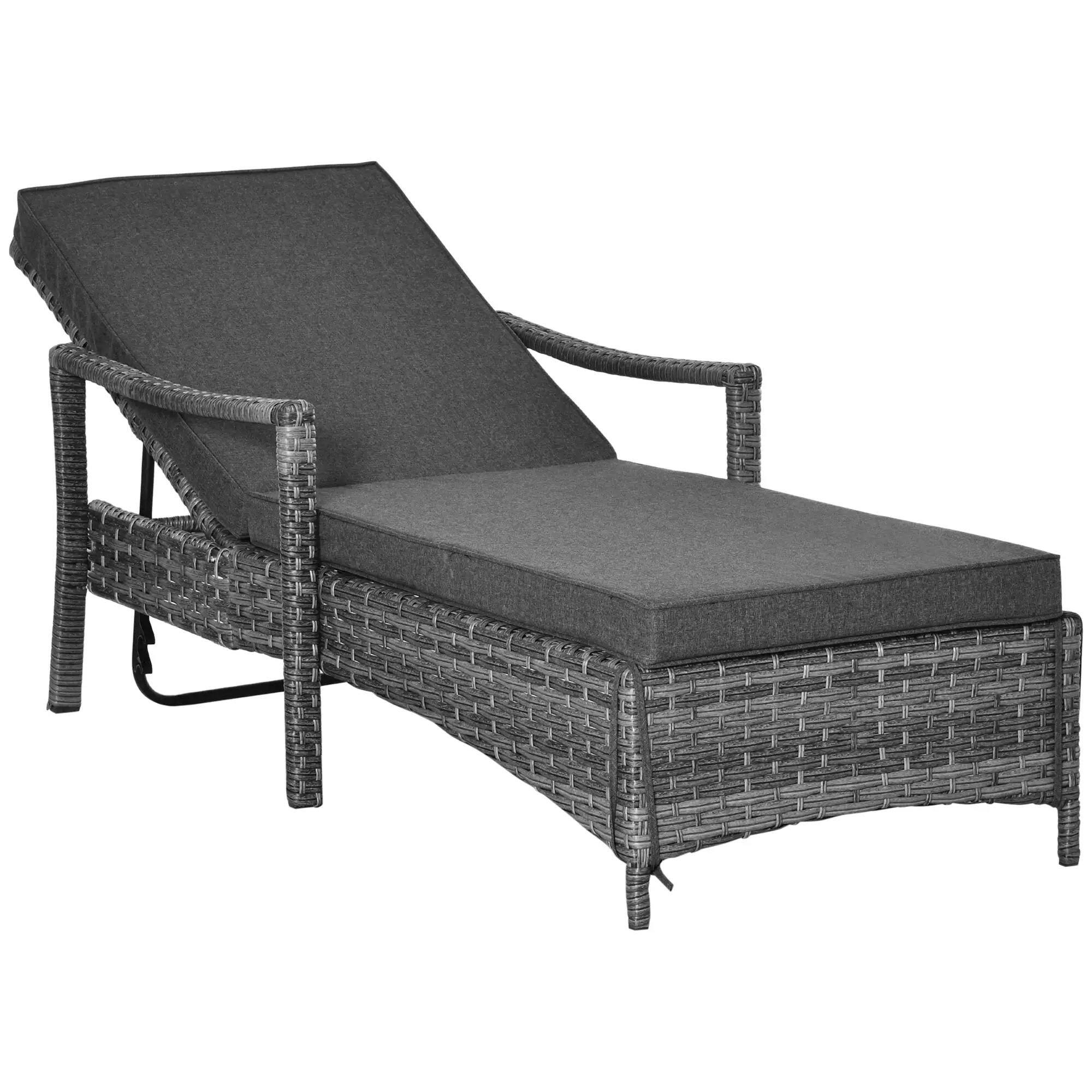 Angle. Resenkos - Resenkos Versatile Lounge Chair, 4-Way Adjustable Backrest & Cushions, PE Rattan Sun Lounger, Dark Gray - Dark Gray.
