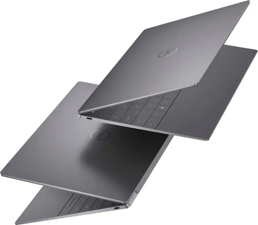 Dell laptop computer with the screen open.