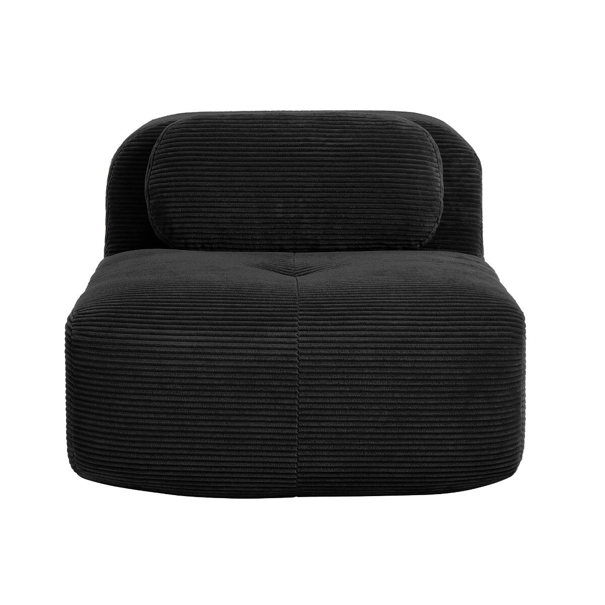Front. Ropilly - Ropilly Black Corduroy Corner Sofa with Pillows, Curved Armrest Accent Sofa for Small Spaces - Black.