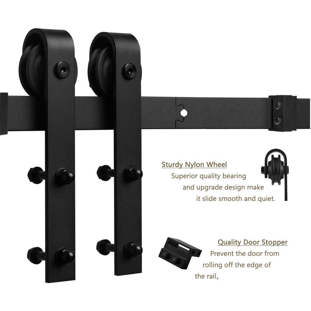 Sturdy Nylon Wheel  
Superior quality bearing and upgrade design make it slide smooth and quiet.  

Quality Door Stopper  
Prevent the door from rolling off the edge of the rail.