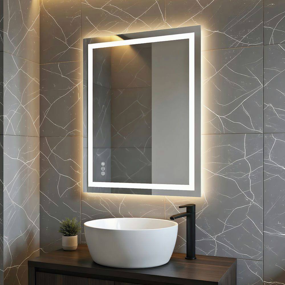 Alt View 7. Kadyn - 28x36 Inch Vertical Frameless Rectangle LED Bathroom Mirror for Wall Mount.