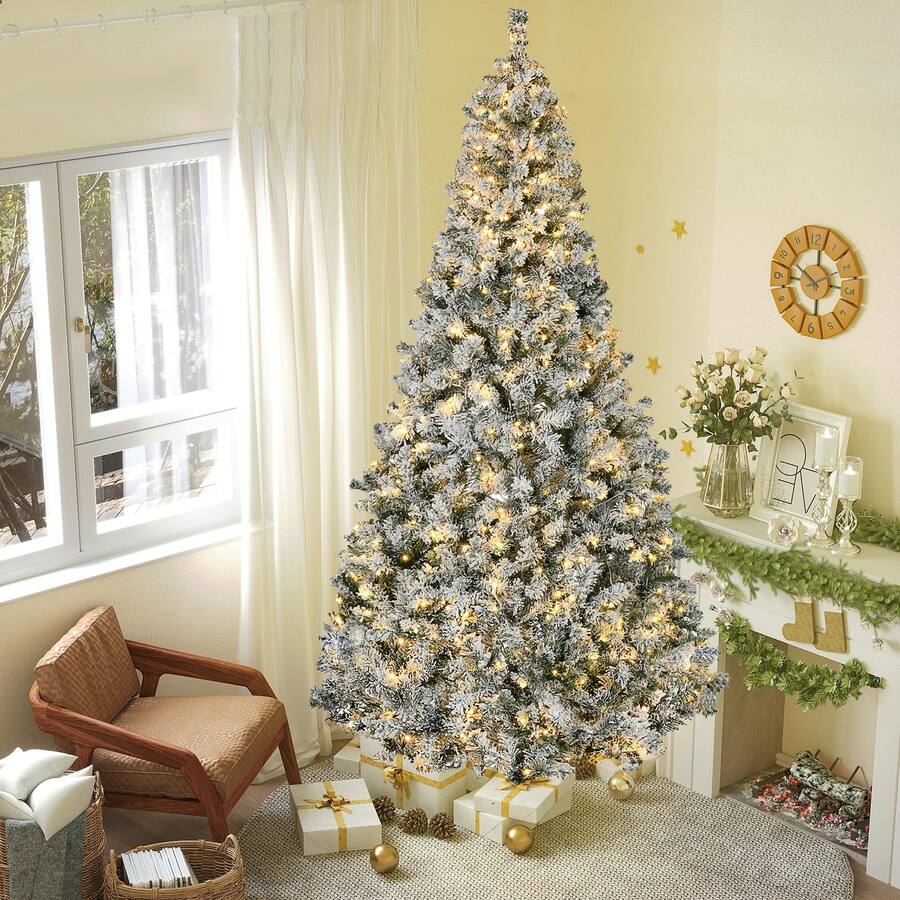 BreeBe 9ft Tall Prelit Artificial Christmas Tree Holiday Décor with ...