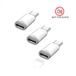 Qixxronics - Lightning to USB C Adapter, Lightning Female to Type-C Male Charger Cable Connector (3 Pack), NOT FOR AUDIO/OTG - White