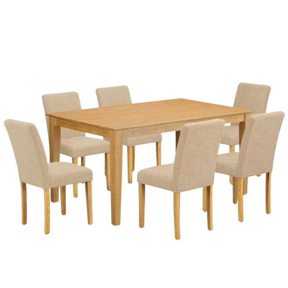 Alt View 3. FurniFact - Solid Wood Dining Table Set for 6, Kitchen Table and Chairs in Oak - Brown.