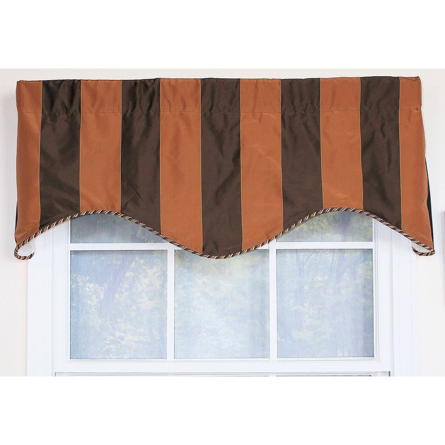 Angle. RLF Home - RLF Home Pascal Corded Cornice 100% Cotton with Fully Lined 3" Rod Pocket Valnance for Windows 50" x 17" Chocolate - Chocolate.