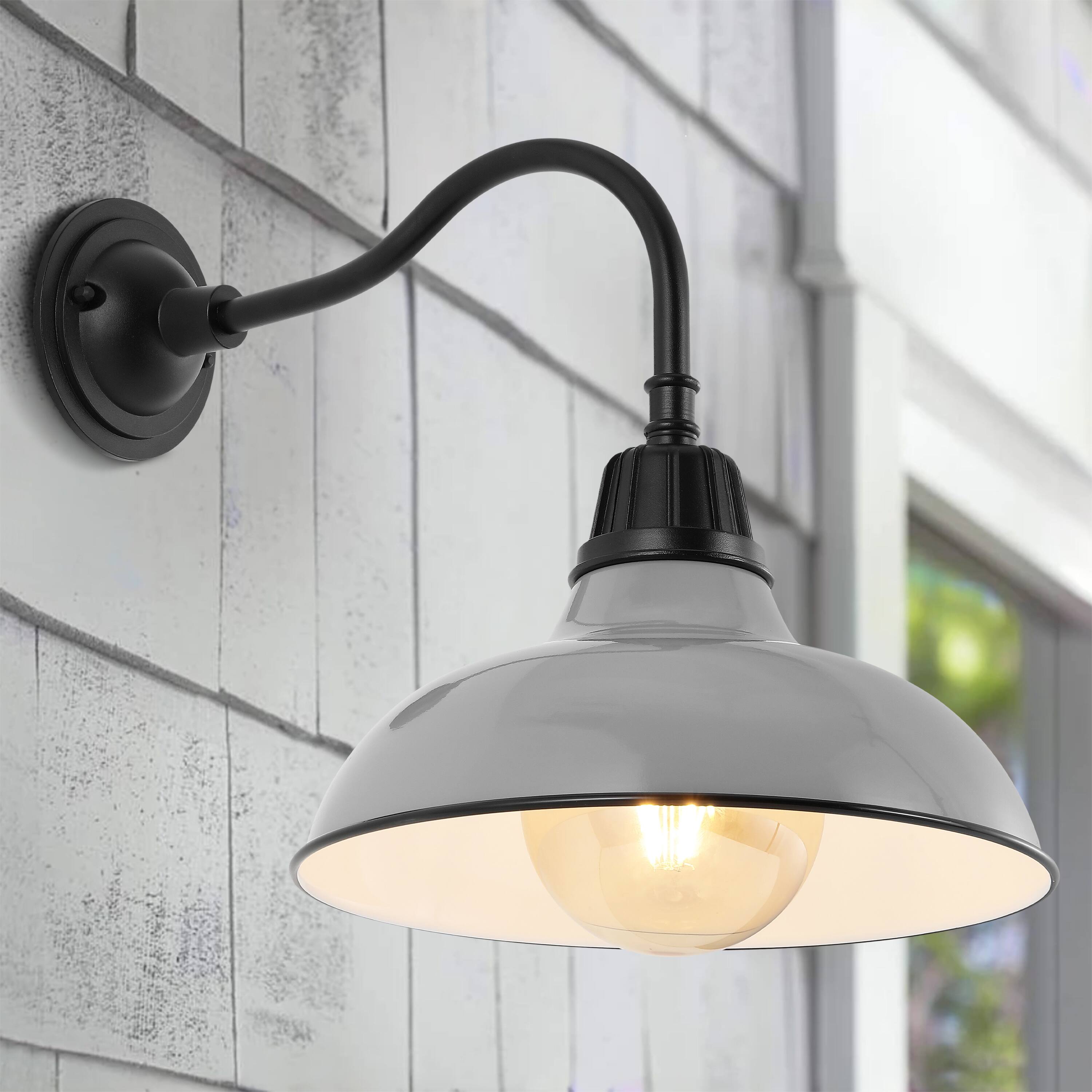 Alt View 6. Jonathan Y - Aurora 12.25" 1-Light Farmhouse Industrial Indoor/Outdoor Iron LED Gooseneck Arm Outdoor Sconce, Gray - Gray/Black.