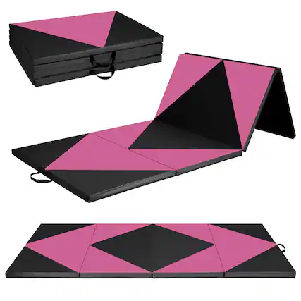 Front. Costway - Costway Gymnastics Gym Mat 4-Panel Folding Lightweight Gymnastics Tumbling Mat with Hook - Pink,Black.