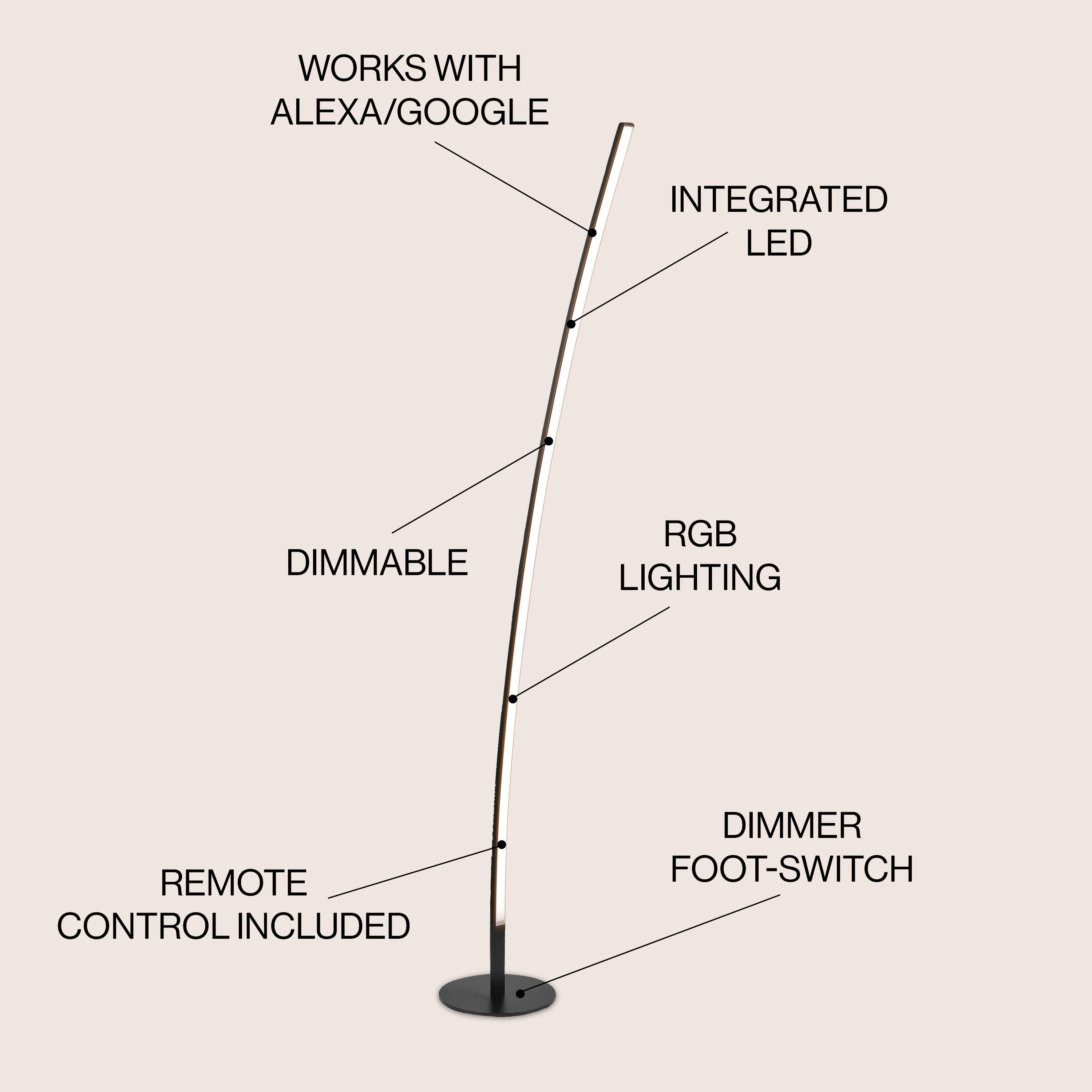 WORKS WITH ALEXA/GOOGLE  
INTEGRATED LED  
DIMMABLE RGB LIGHTING  
REMOTE CONTROL INCLUDED  
DIMMER FOOT-SWITCH