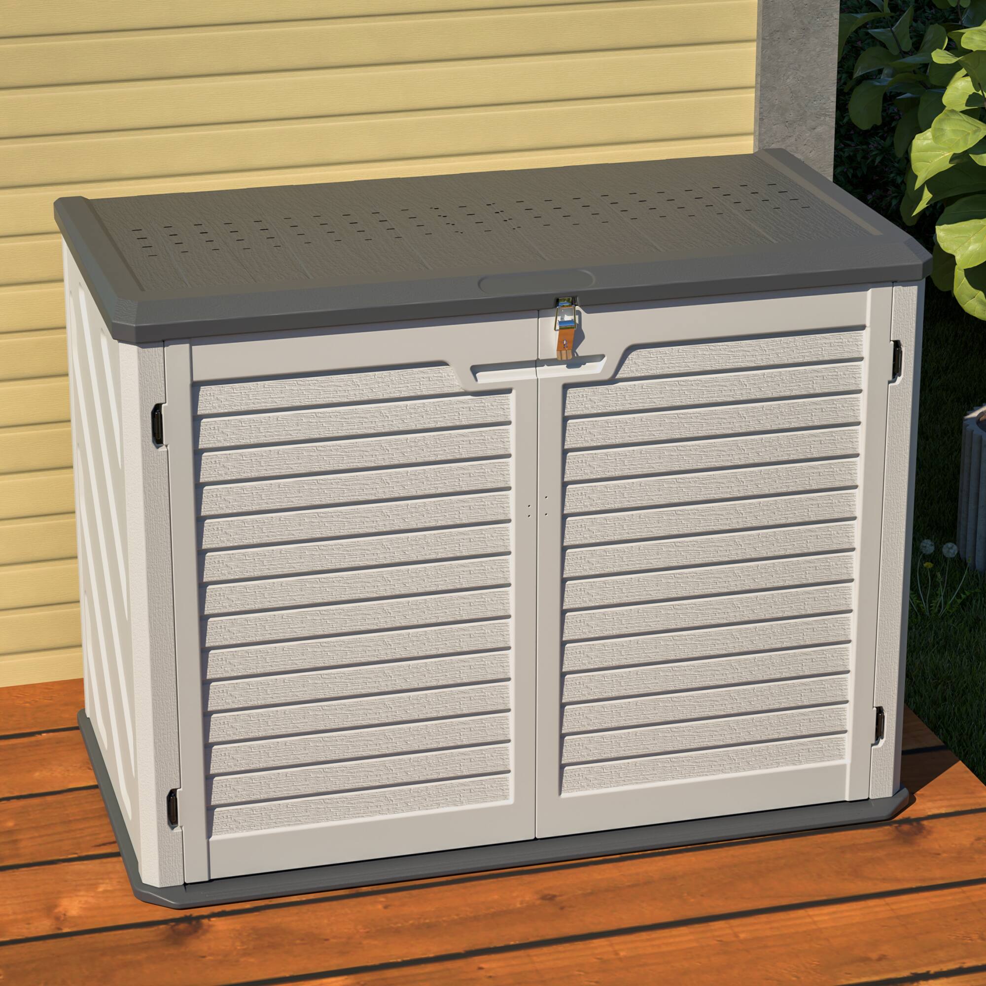 Alt View 5. Loheer - Loheer Horizontal Storage Shed 28 Cu.ft Waterproof HDPE Outdoor Storage Cabinet Lockable Deck Box for Patio White.