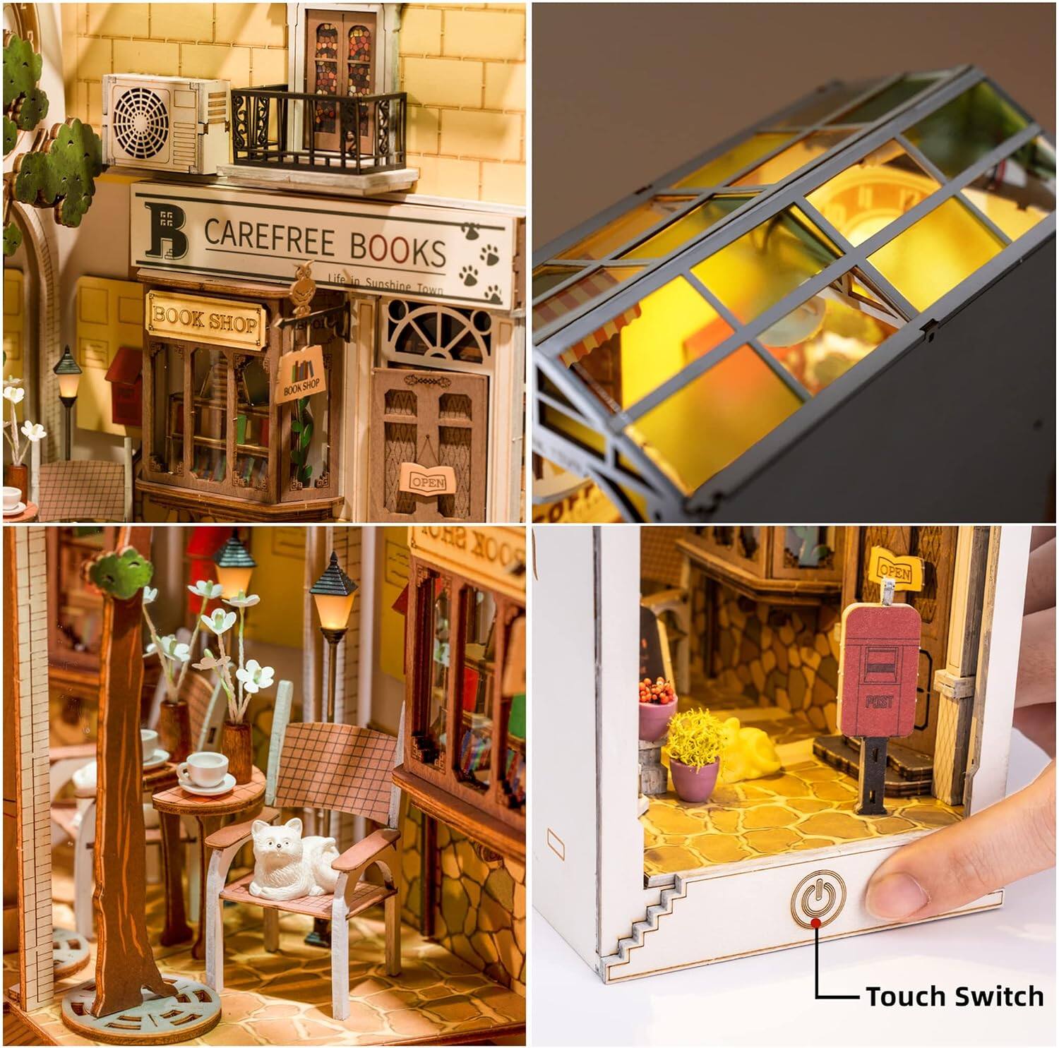 CAREFREE BOOKS  
Lifelin in Sunshine Town  
BOOK SHOP  
OPEN  
Touch Switch