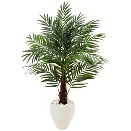 BreeBe - 4.5' Areca Palm Tree in White Oval Planter - Green