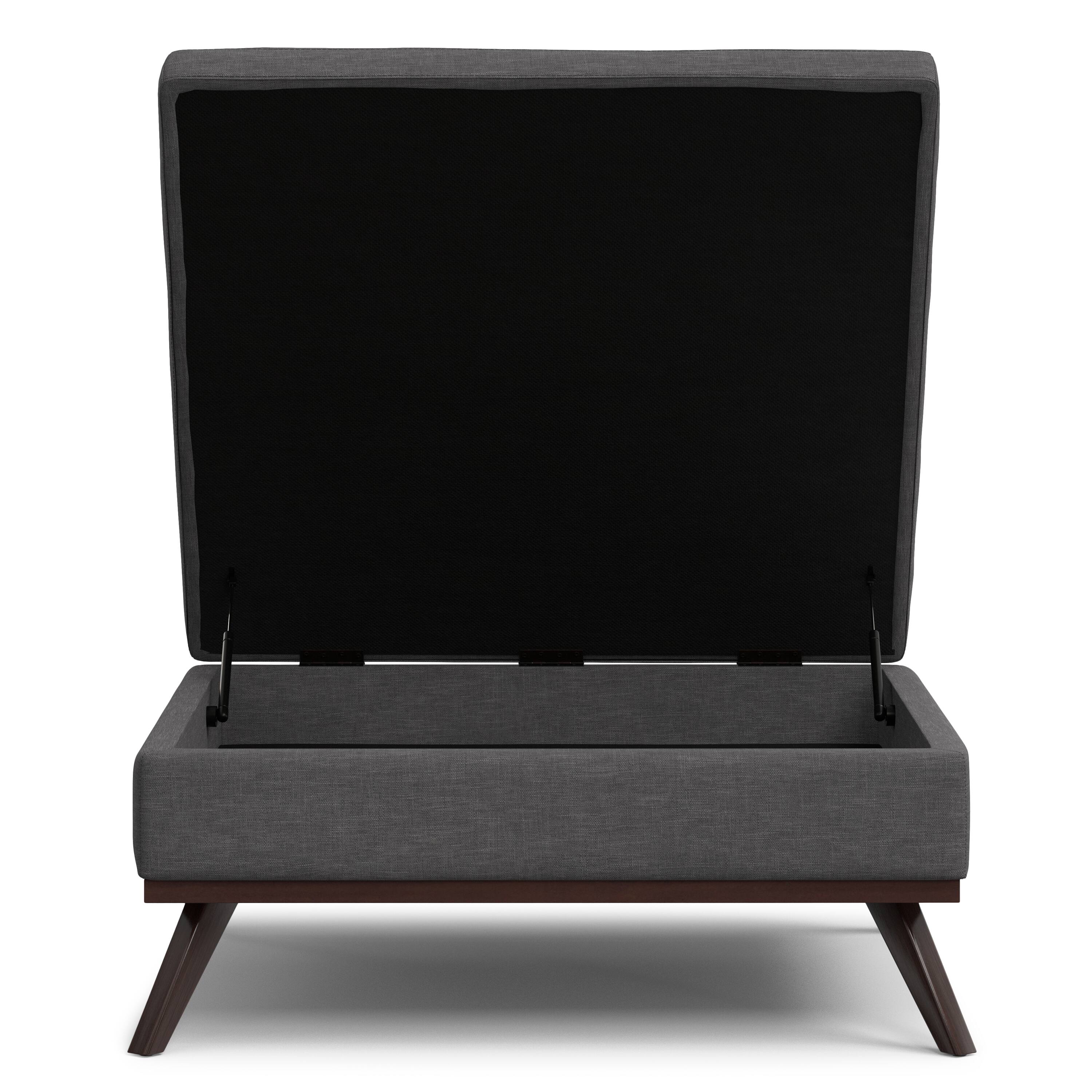 Alt View 4. Simpli Home - Owen 40 inch Wide XL Square Coffee Table Storage Ottoman in Slate Grey Polyester Fabric - Slate Grey.